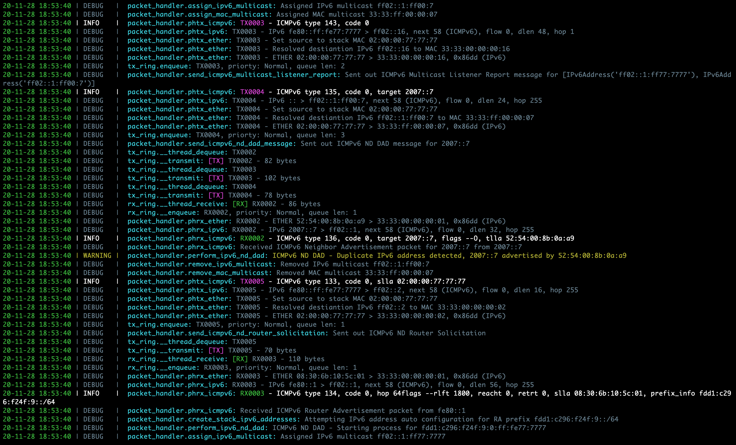 Sample PyTCP log output