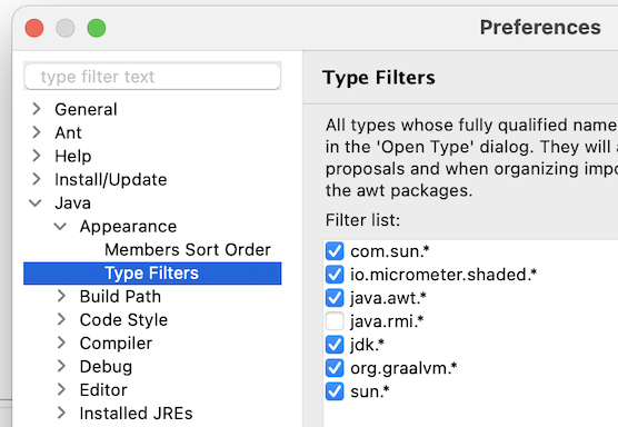 default type filters