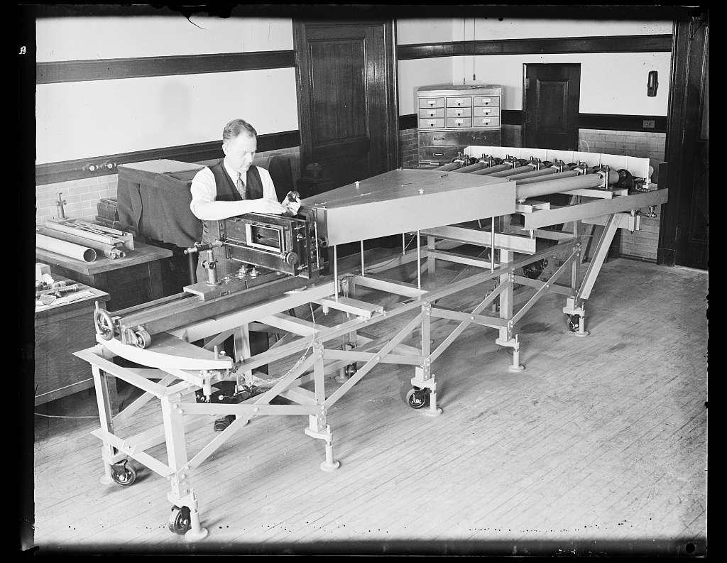 Testing airplane lenses used in map making at the U.S. Bureau of Standards, Washington, D.C