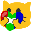 A blobby cat holding a heart colour in the autism flag