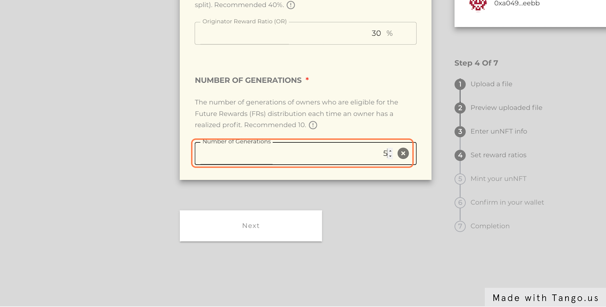 Set the number of Generations that can be eligible for rewards, ie "5"