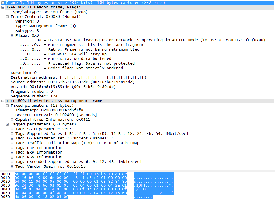 Beacon frame from wireshark