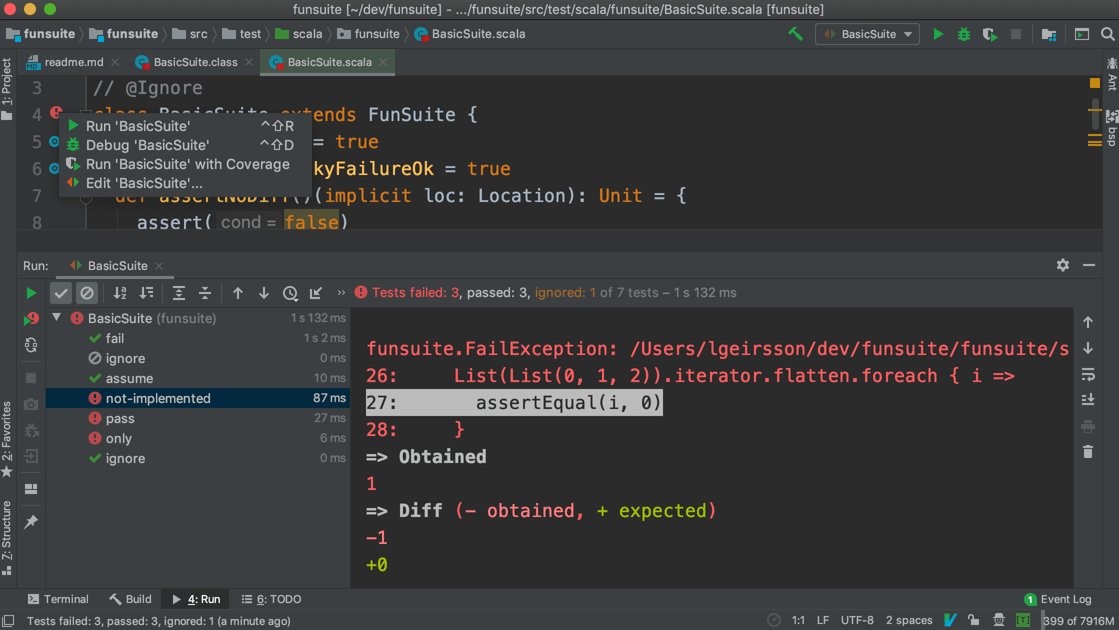 Running FunSuite from IntelliJ