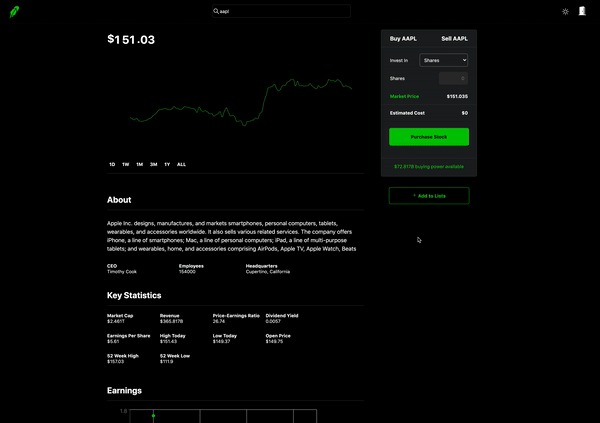 GIF of creating/deleting watchlist stocks