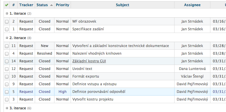 Project iterations grouping