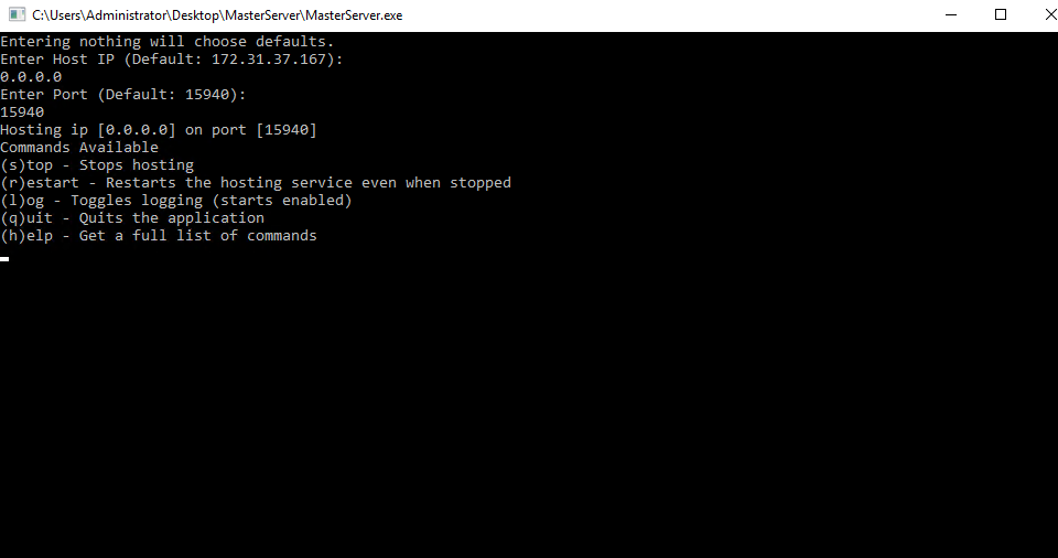Example of Master Server running on windows