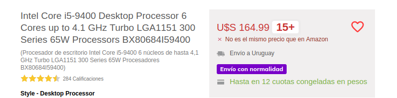 Ejemplo de un precio que no coincide