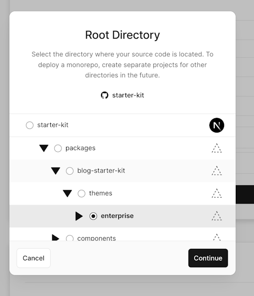 selecting the directory to deploy a monorepo