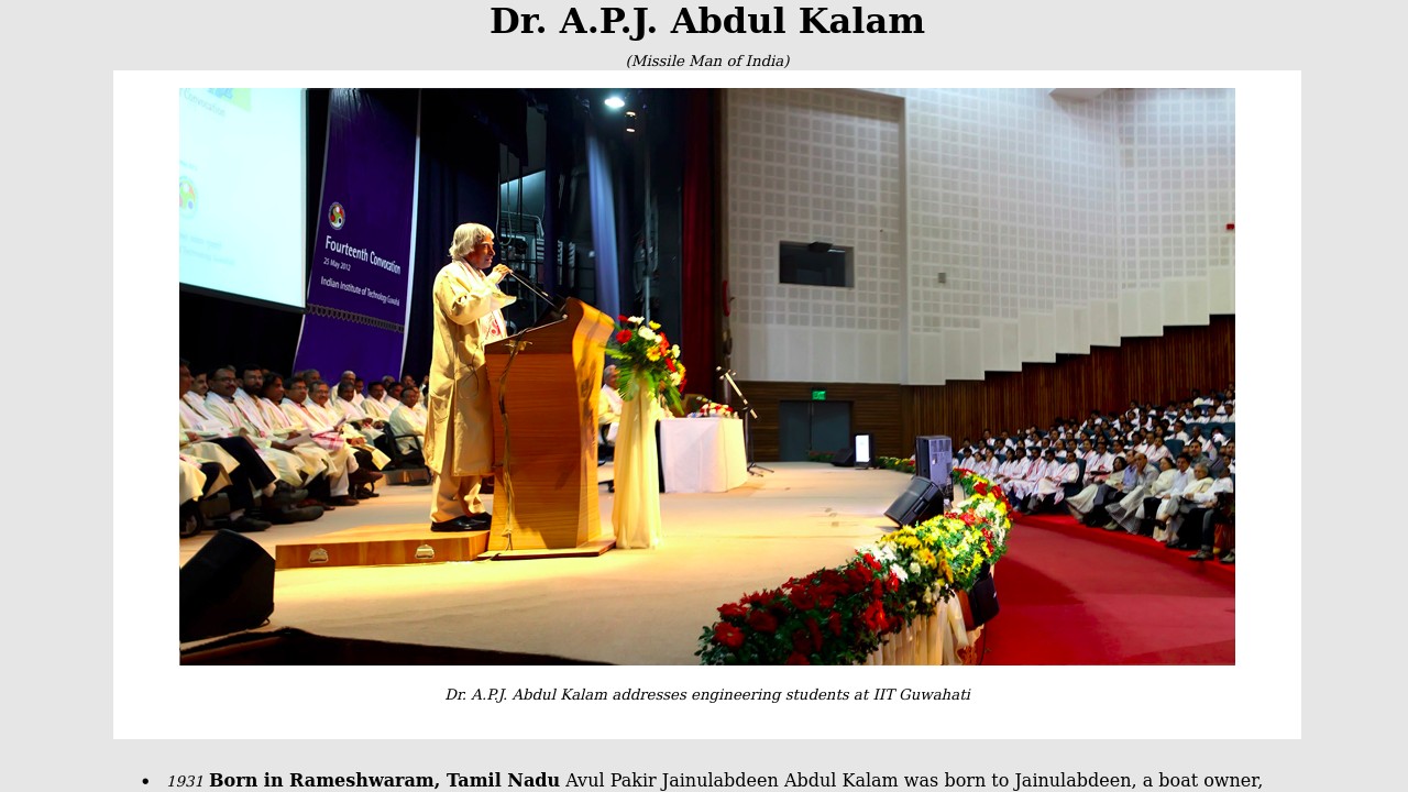 FreeCodeCamp's Project | Tribute Page, Dr. A.P.J. Abdul Kalam