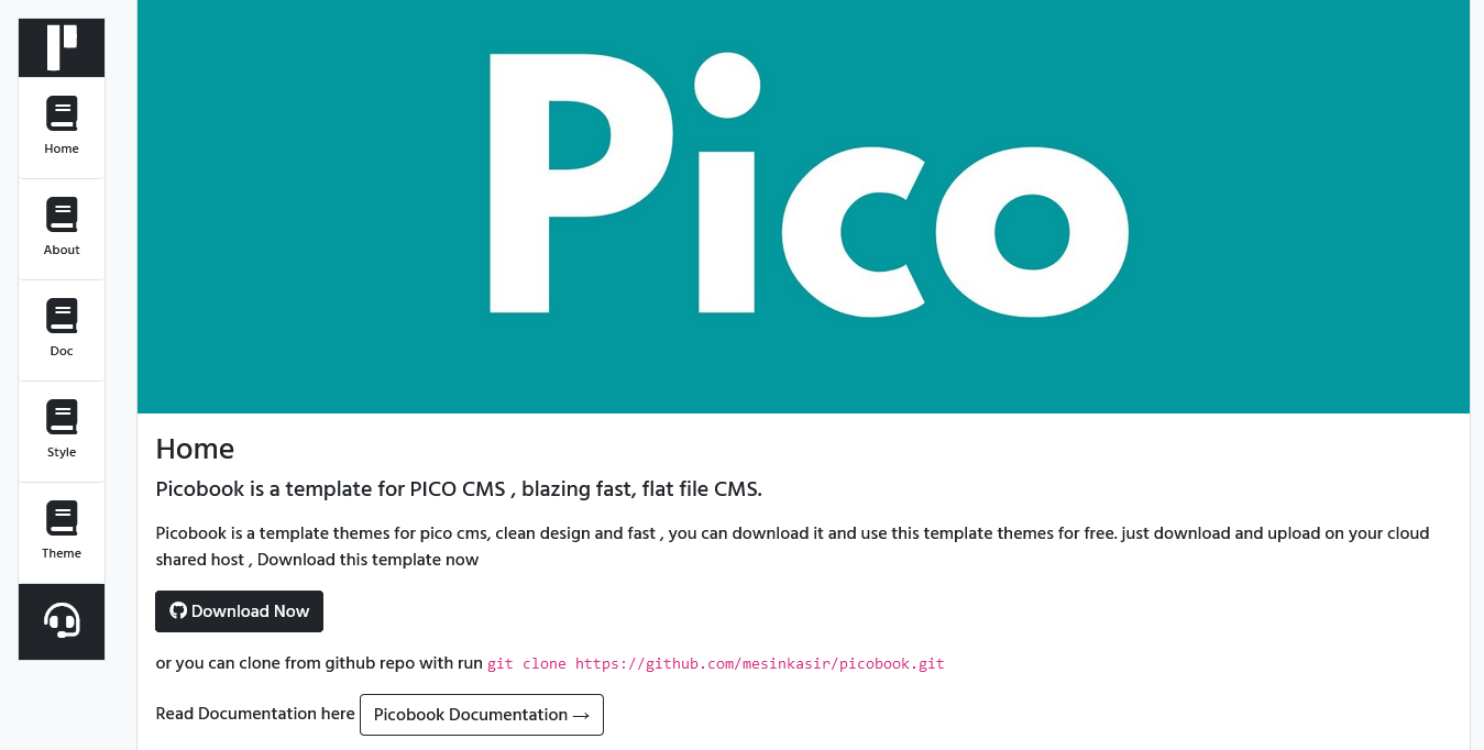 Picobook is a template for PICO CMS , blazing fast, flat file CMS.