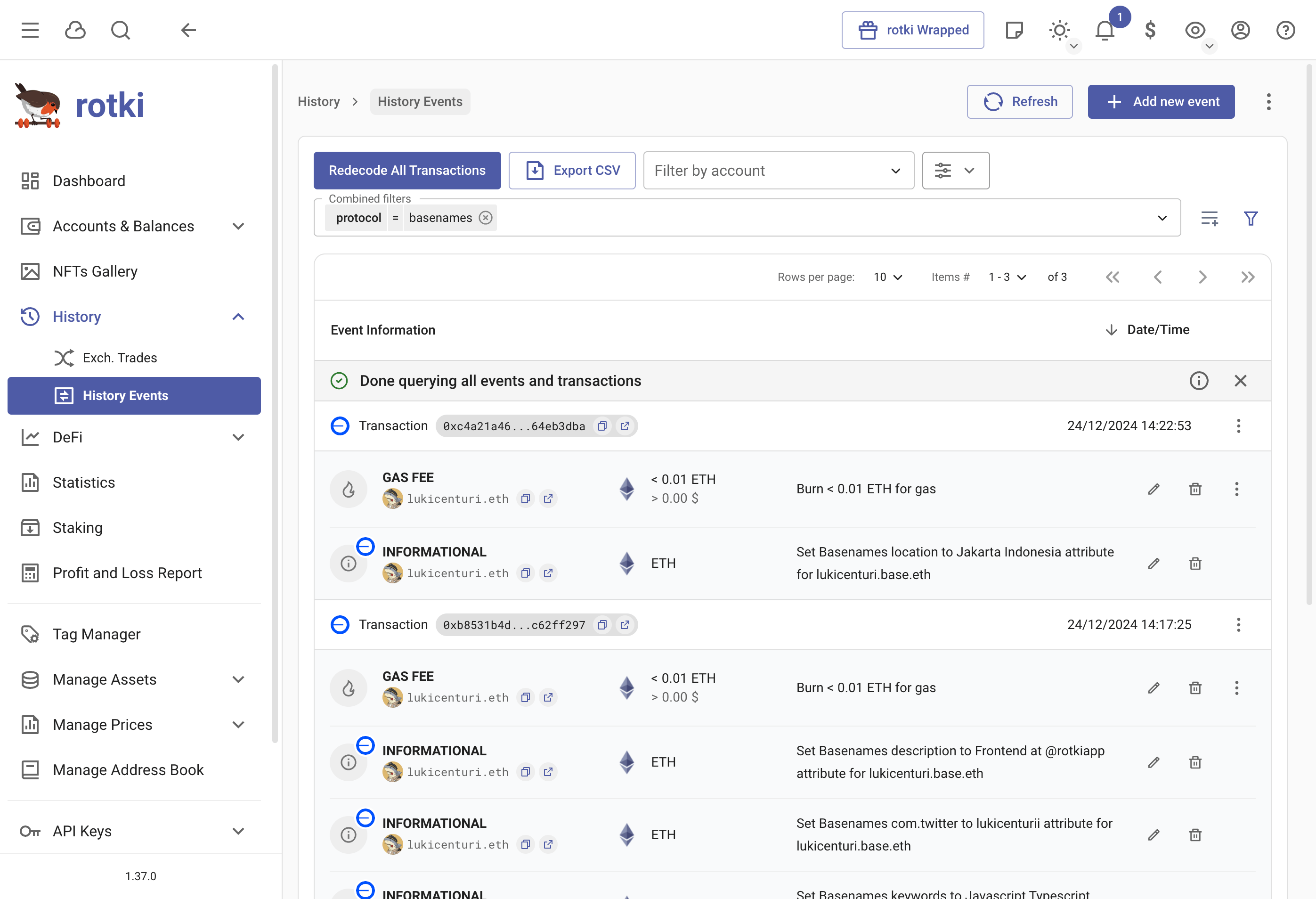 Basenames transactions