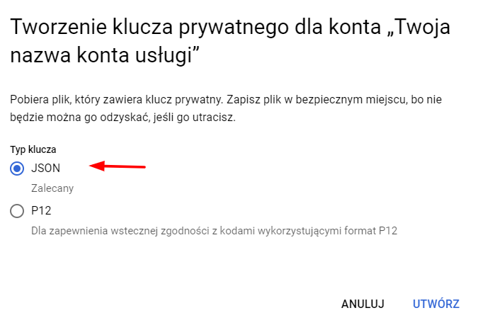 Typ klucza JSON