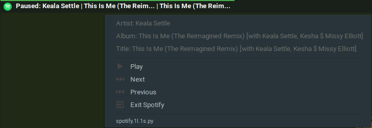 Spotify extension screenshot running