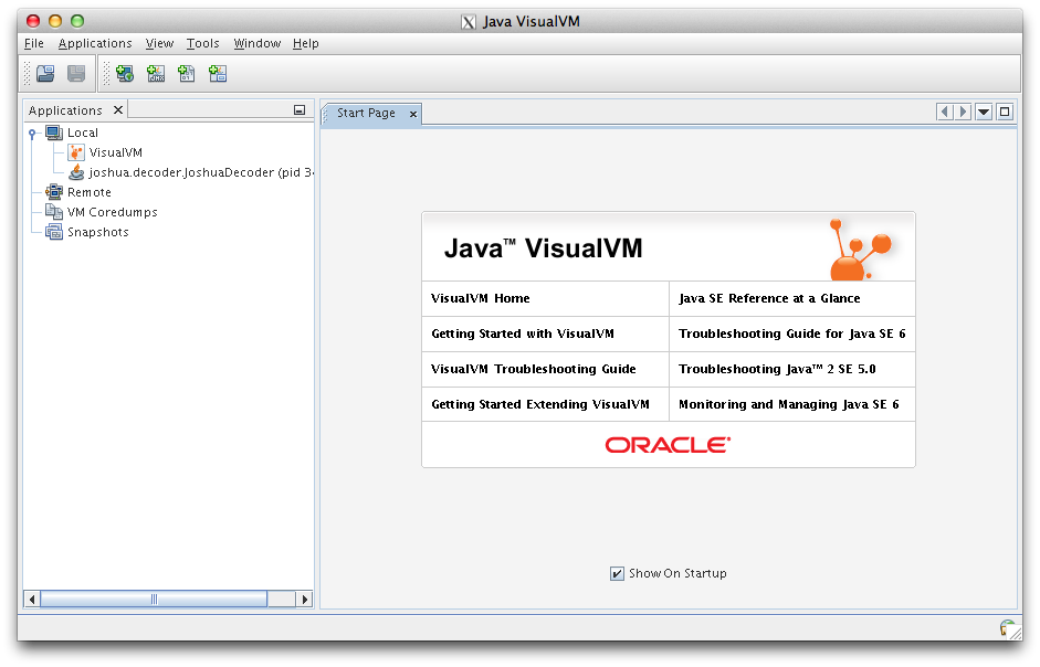 jvisualvm window with Joshua process