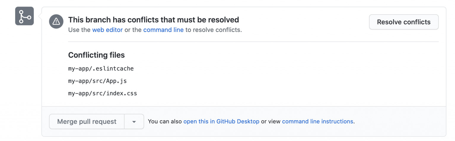 Alert from GitHub: Merge blocked: This branch has conflicts in 3 files that must be resolved.