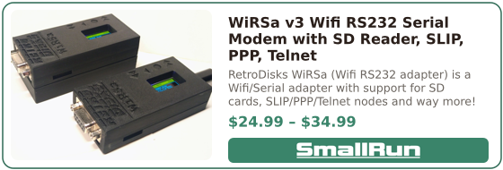 WiRSa v3 Wifi RS232 Serial Modem with SD Reader, SLIP, PPP, Telnet on SmallRun