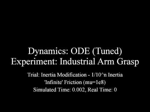 ODE (Tuned) - Industrial Arm Grasp - 1/10^n Inertia - 'Infinite' Friction