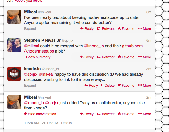 node-meatspace tweet exchange