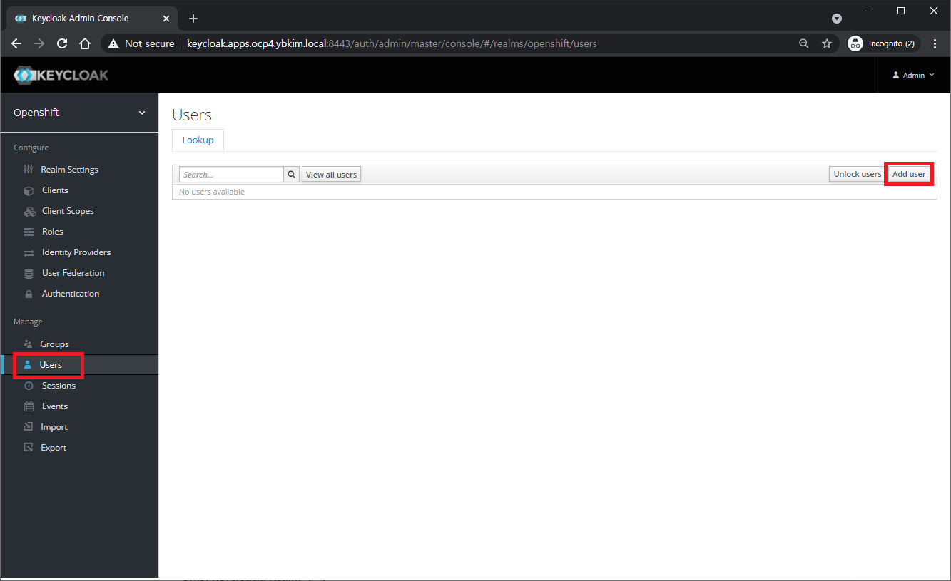 OpenShift v4.x - IDP Keycloak: Add Users