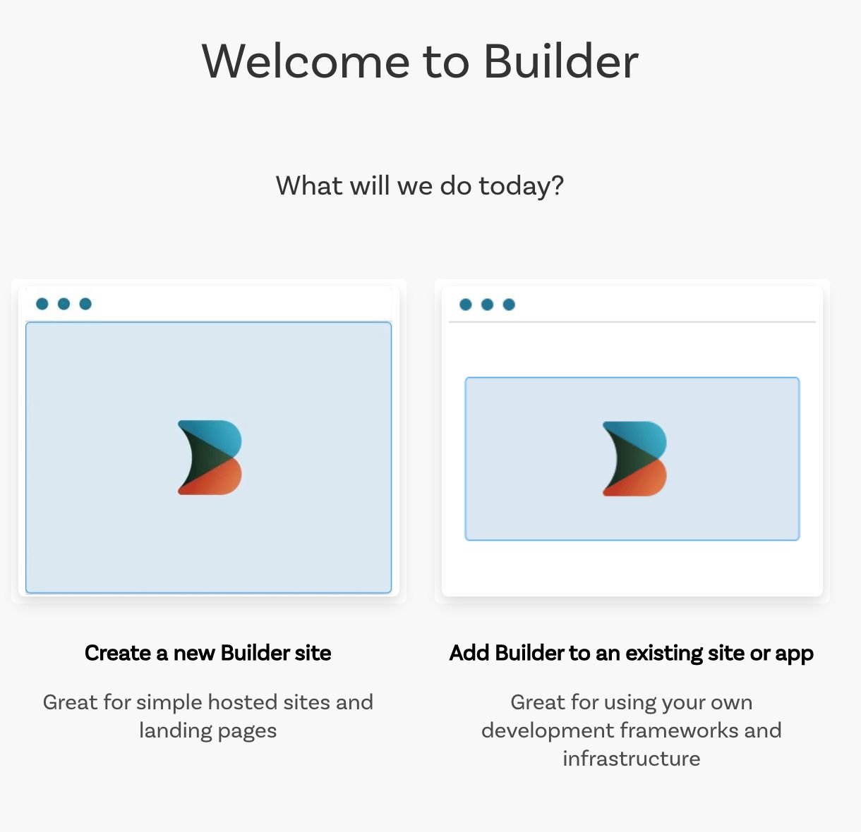 Builder.io Welcome screen for creating a new Organization