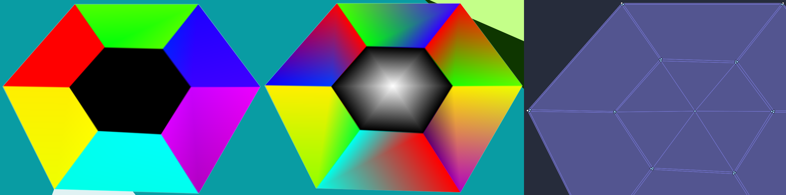 left is solid colors, middle is gradients, right is the mesh