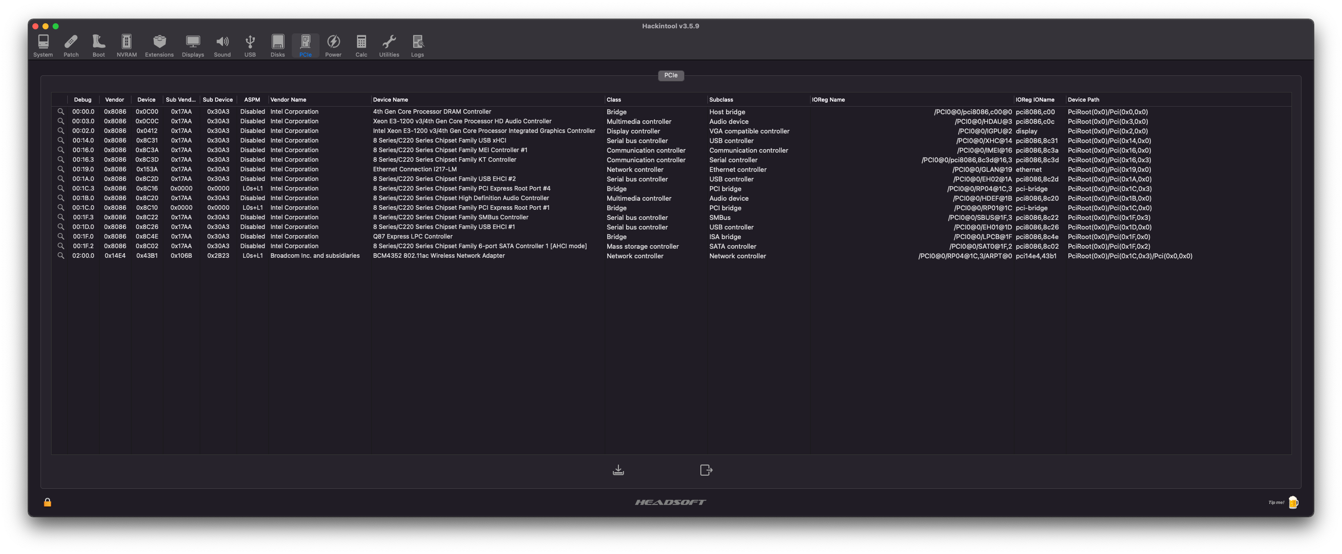 Hackintool - PCIe