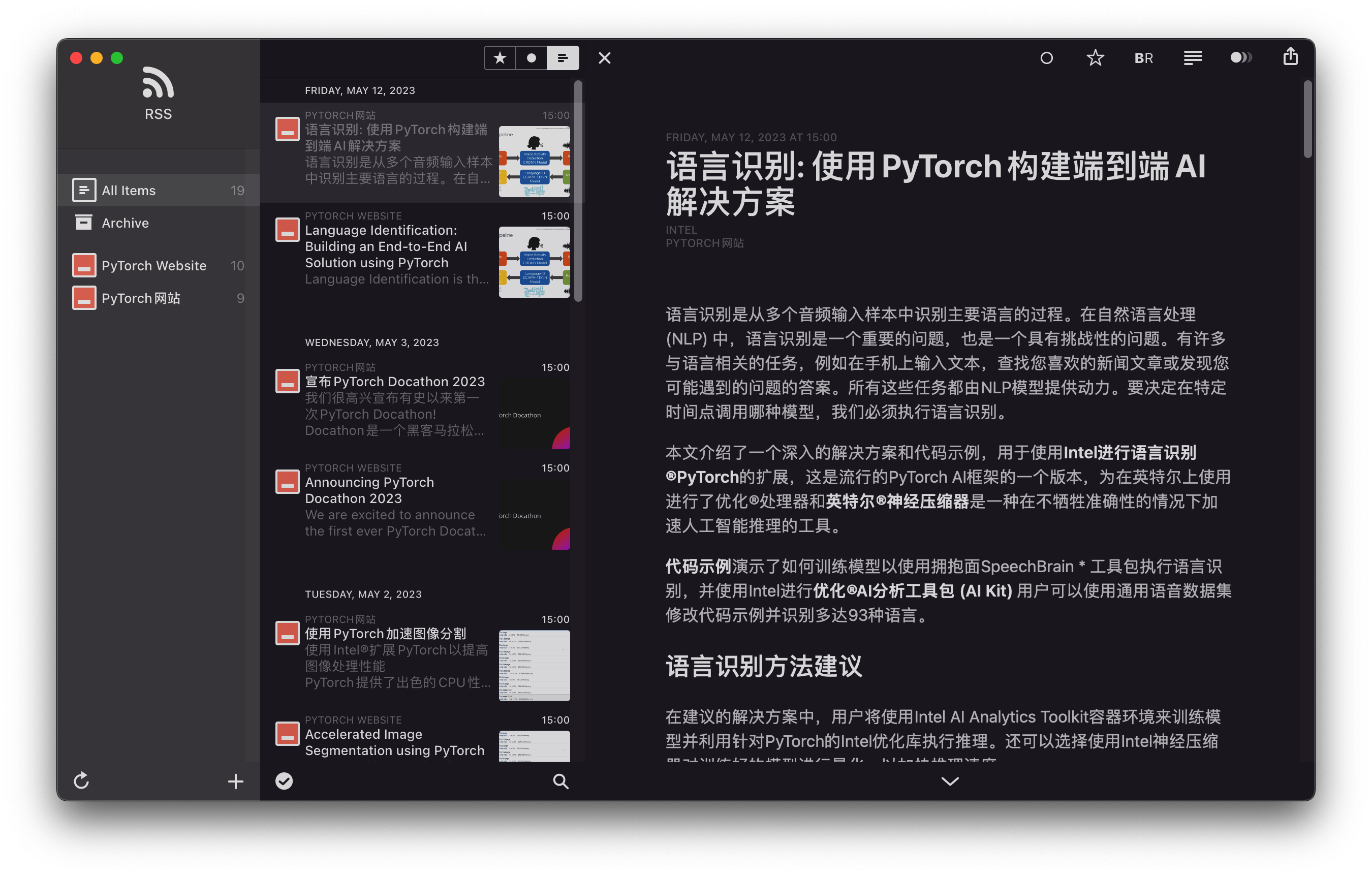 Compare: translated feed in Reeder app