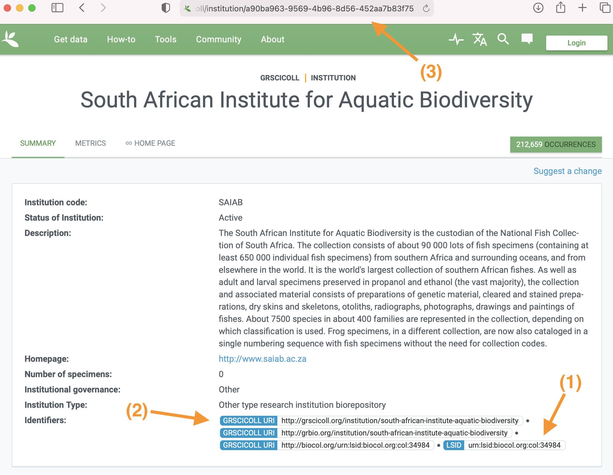 Where are the GRSciColl identifiers to choose