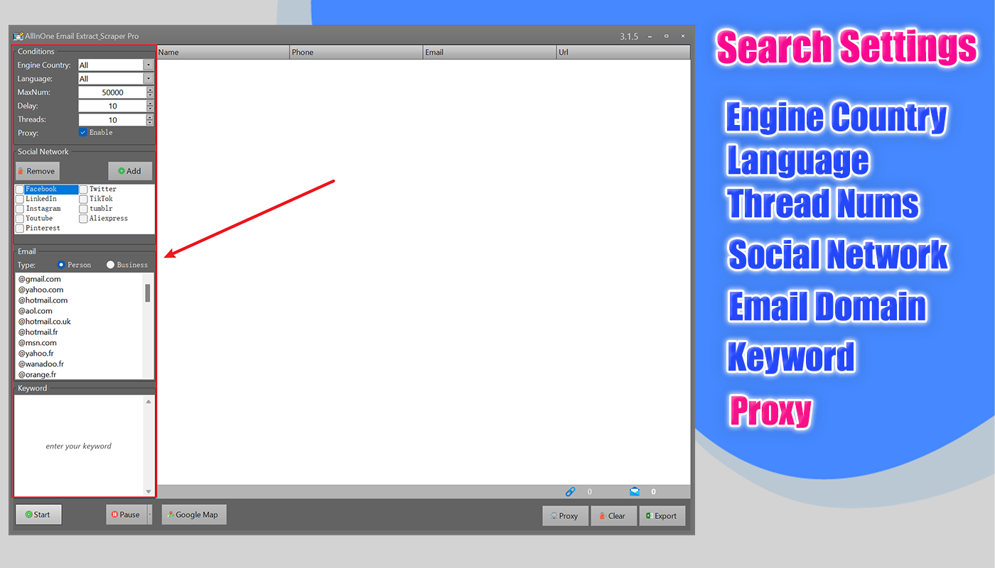 AllInOne Email Extract & Scraper Pro with Proxy-Email address extractor,Email scraping service,Email grabber tool,Email data extractor,Email scraper