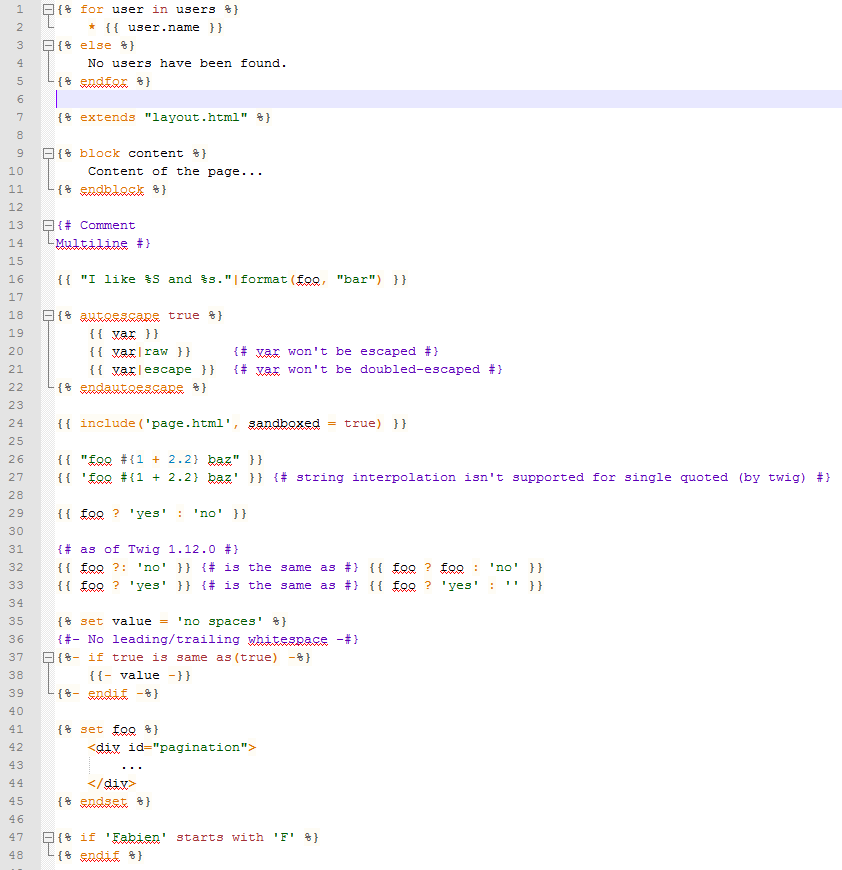 Screenshot of the highlighting my Notepad++ Twig highlighter does.