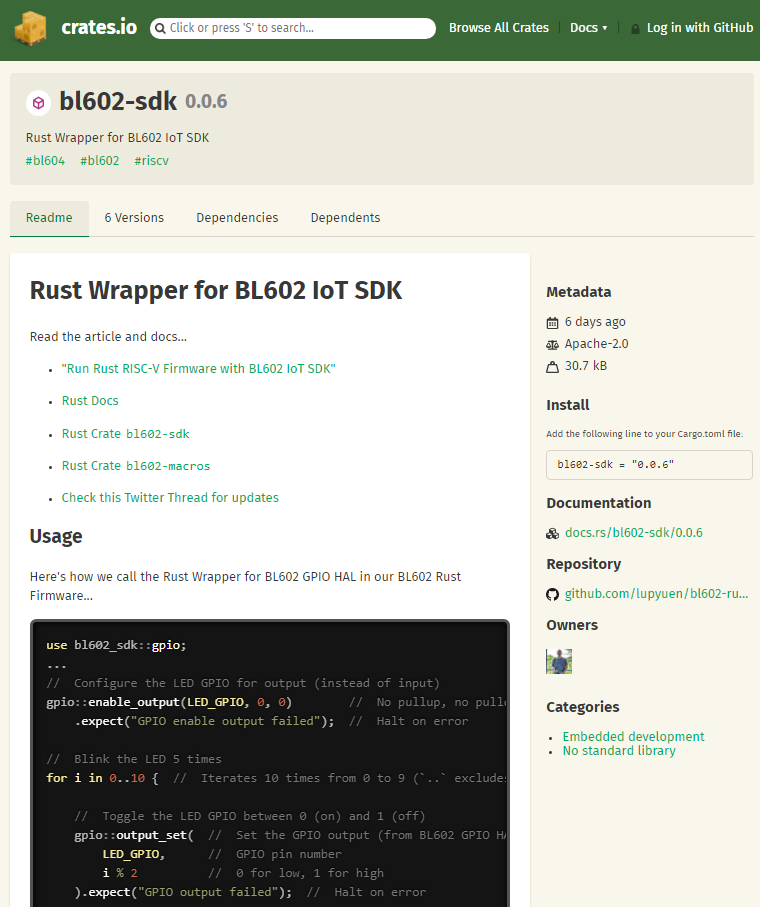 Rust Wrapper for BL602 IoT SDK