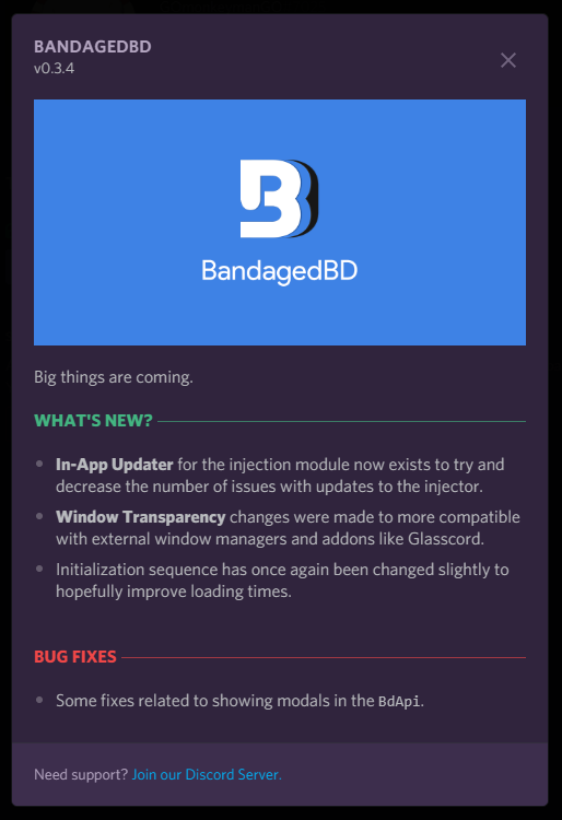 BD changelog modal