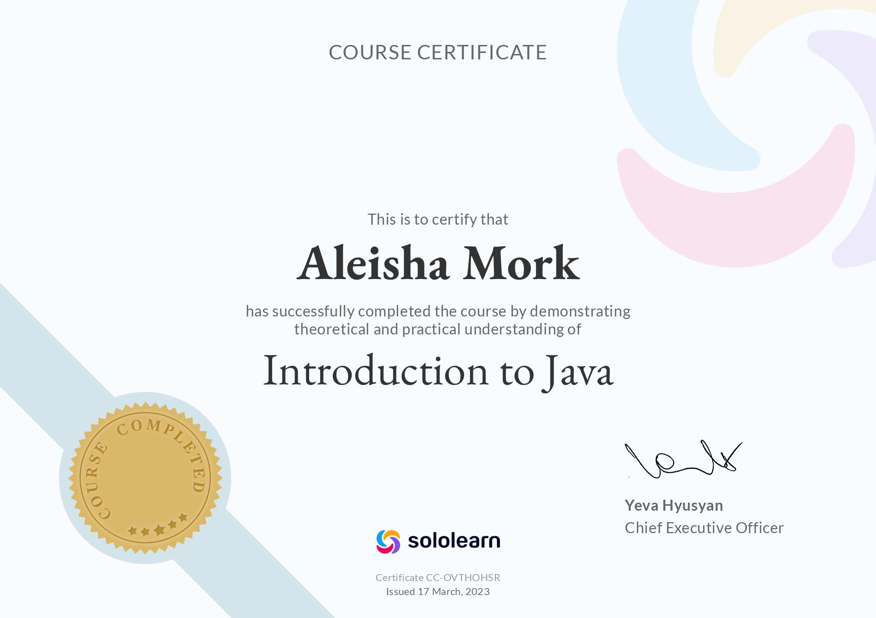 Intoduction to Java Certificate