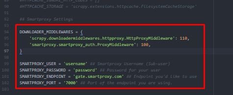 smartproxy scrapy middleware http proxy configuration with username password authentication