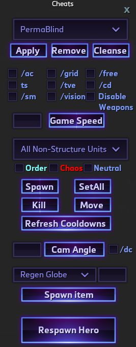 QA cheat menu