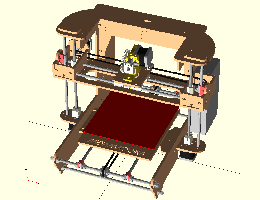 An OpenSCAD rendering of the Metamaquina2Beta 3d printer