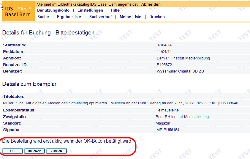 buchung test-opac