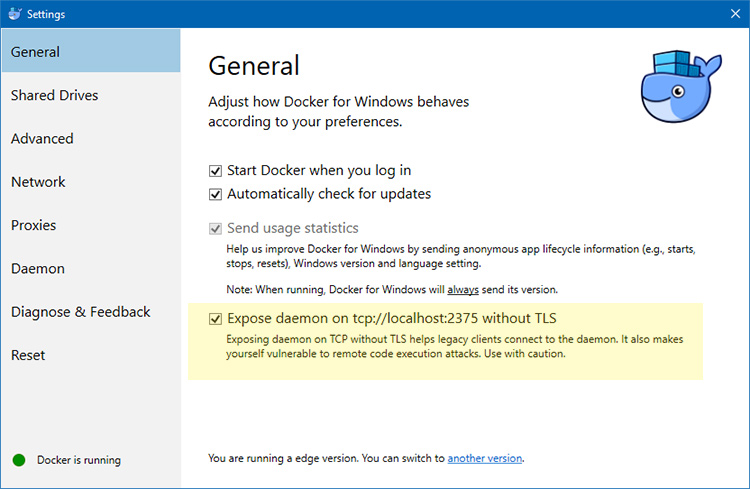 Windows Docker Settings
