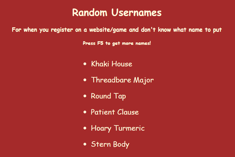 random-usernames-website