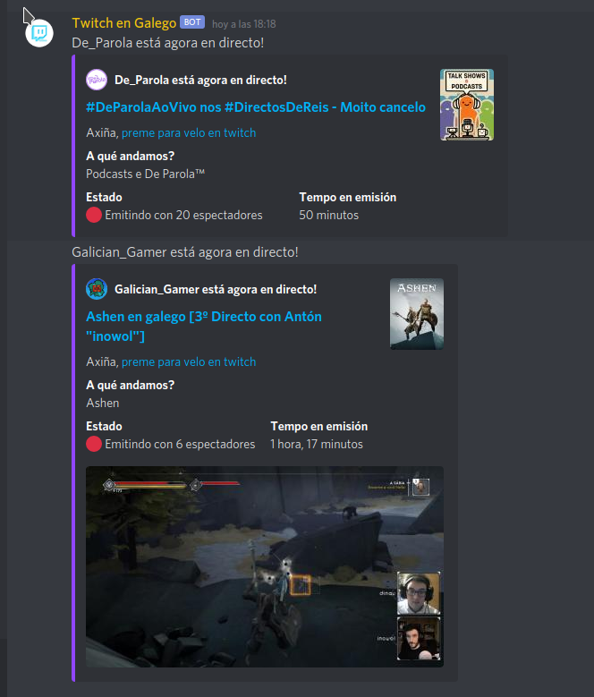 Live Notification example on Discord