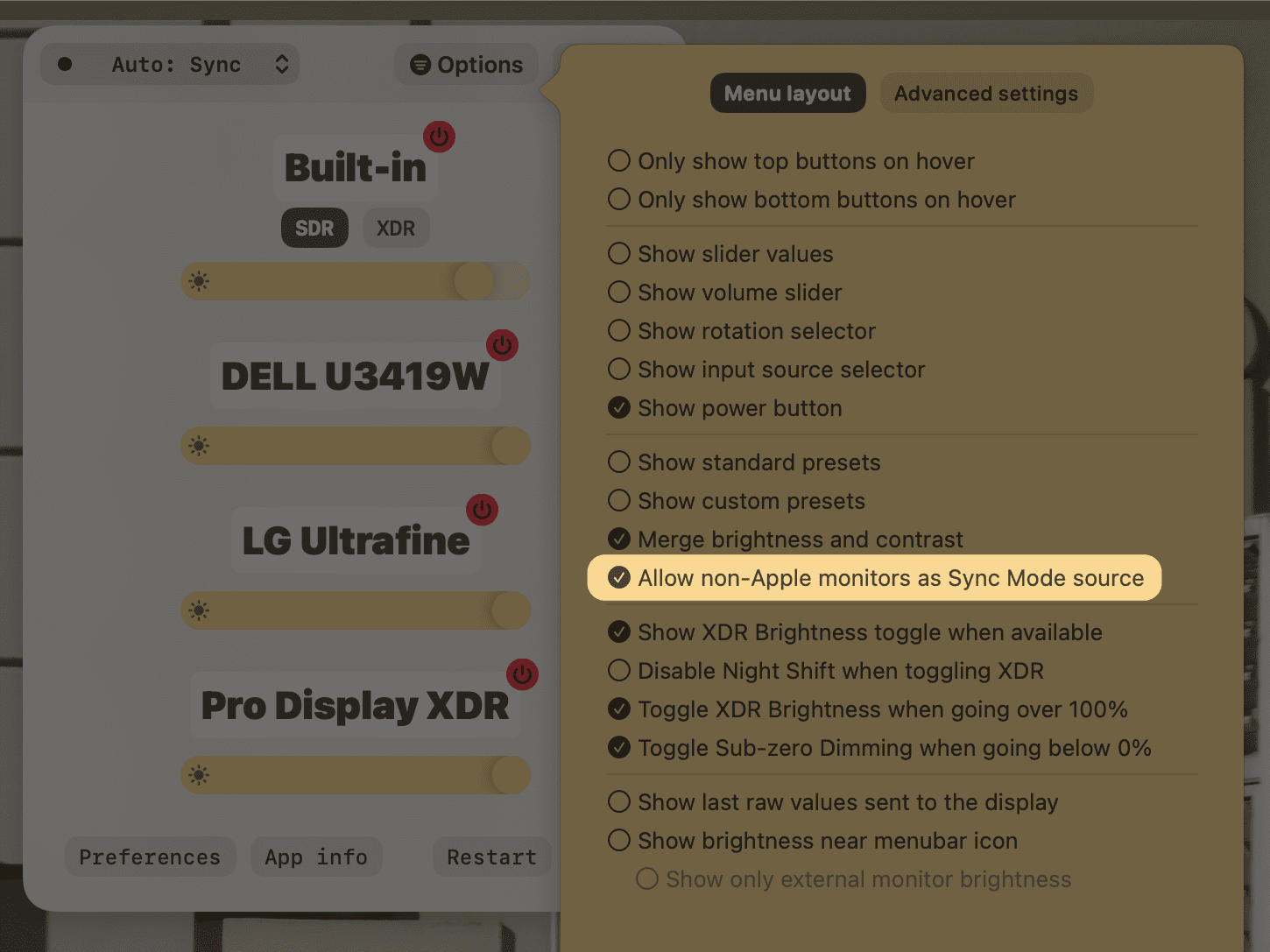 non apple monitor as sync source setting