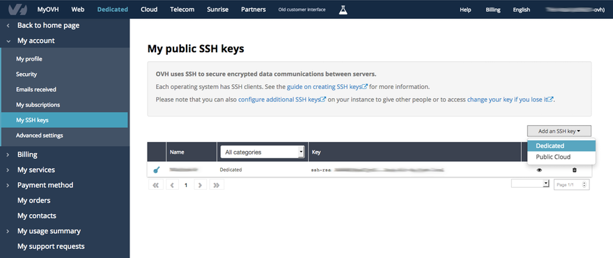 OVH Add SSH key