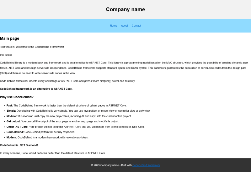 CodeBehind framework default page