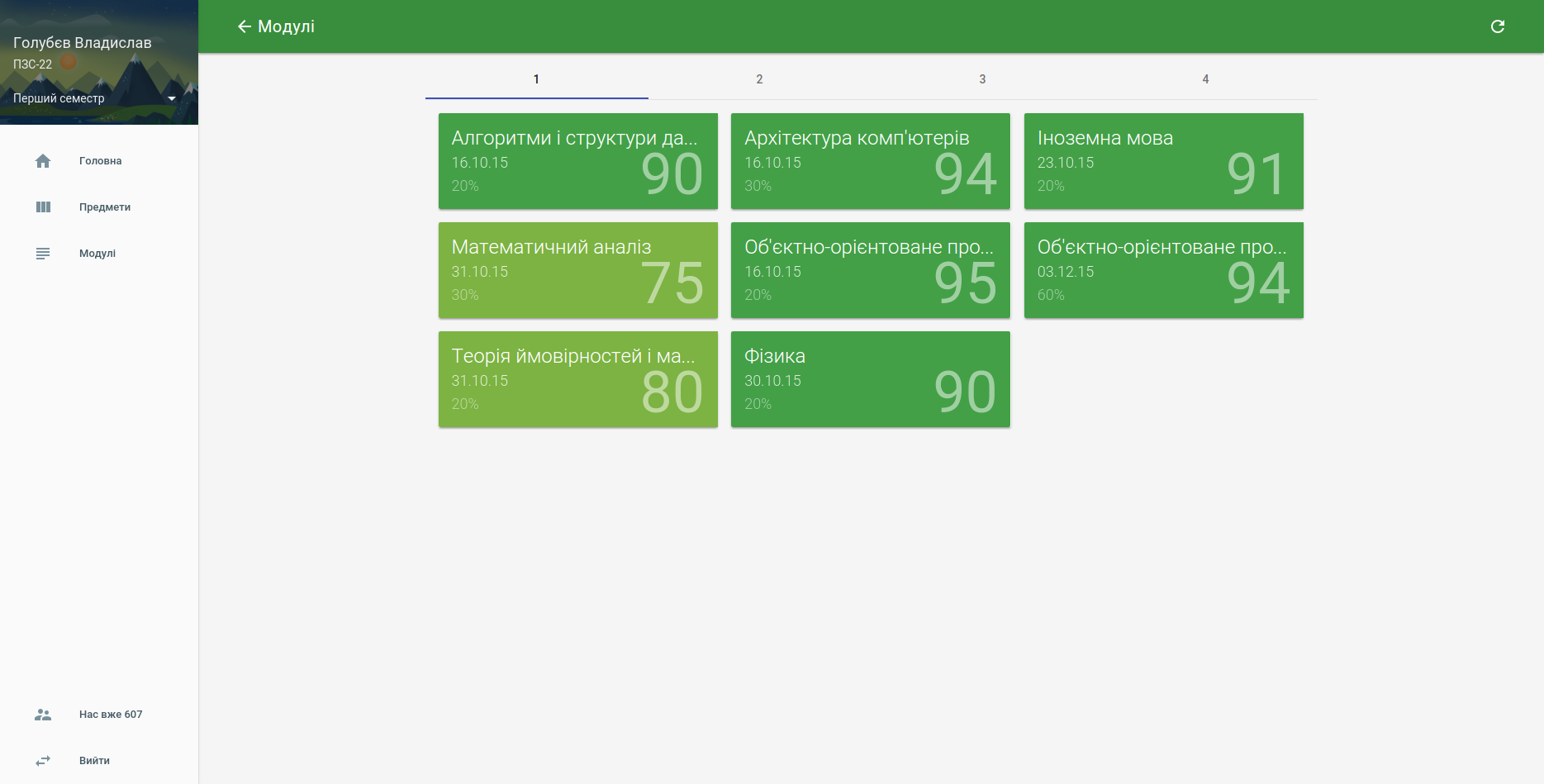 Modules page