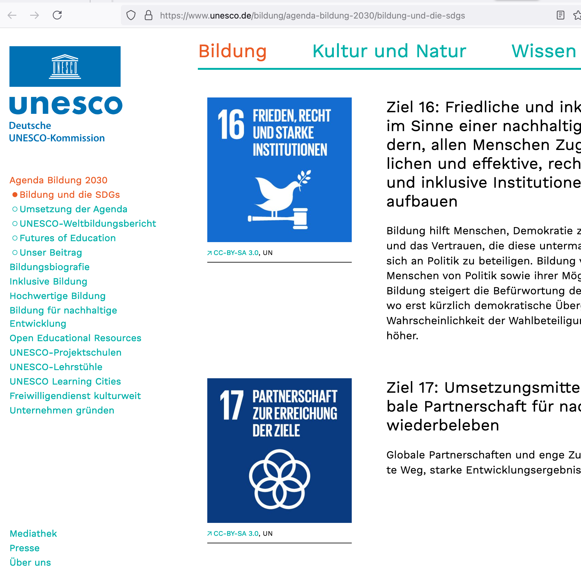 Screenshot Deutsche UNESCO-Kommision