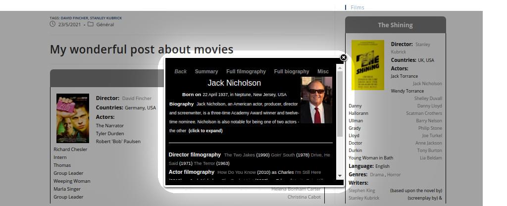 Popup displayed when an imdb link is clicked.