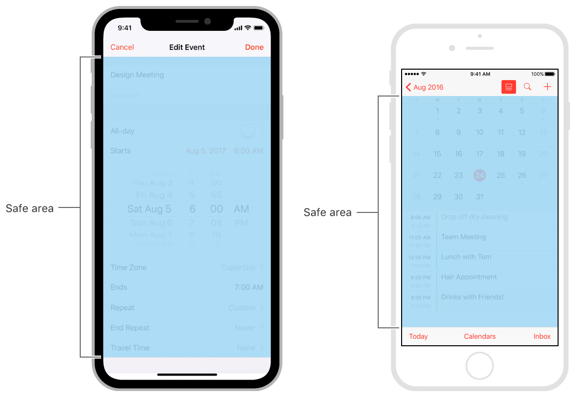 캘린더 앱의 안전 영역