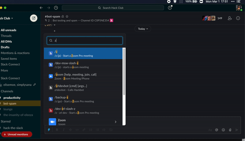 type '/z' into slack for a call!