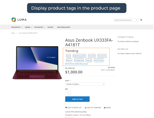 Magento 2 Product Tags In Product Detail