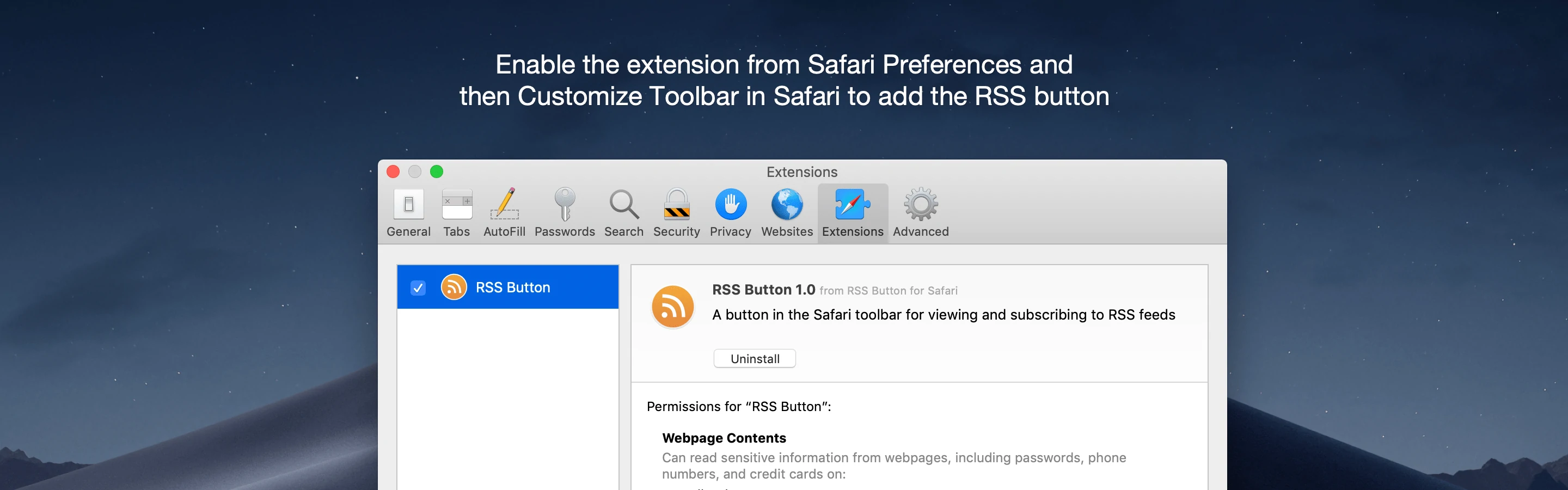 Enable extension in Safari